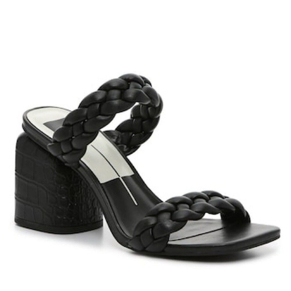 Dolce Vita Paily Black Braided Block Heel Sandal Slide Croc Size 8 Boho